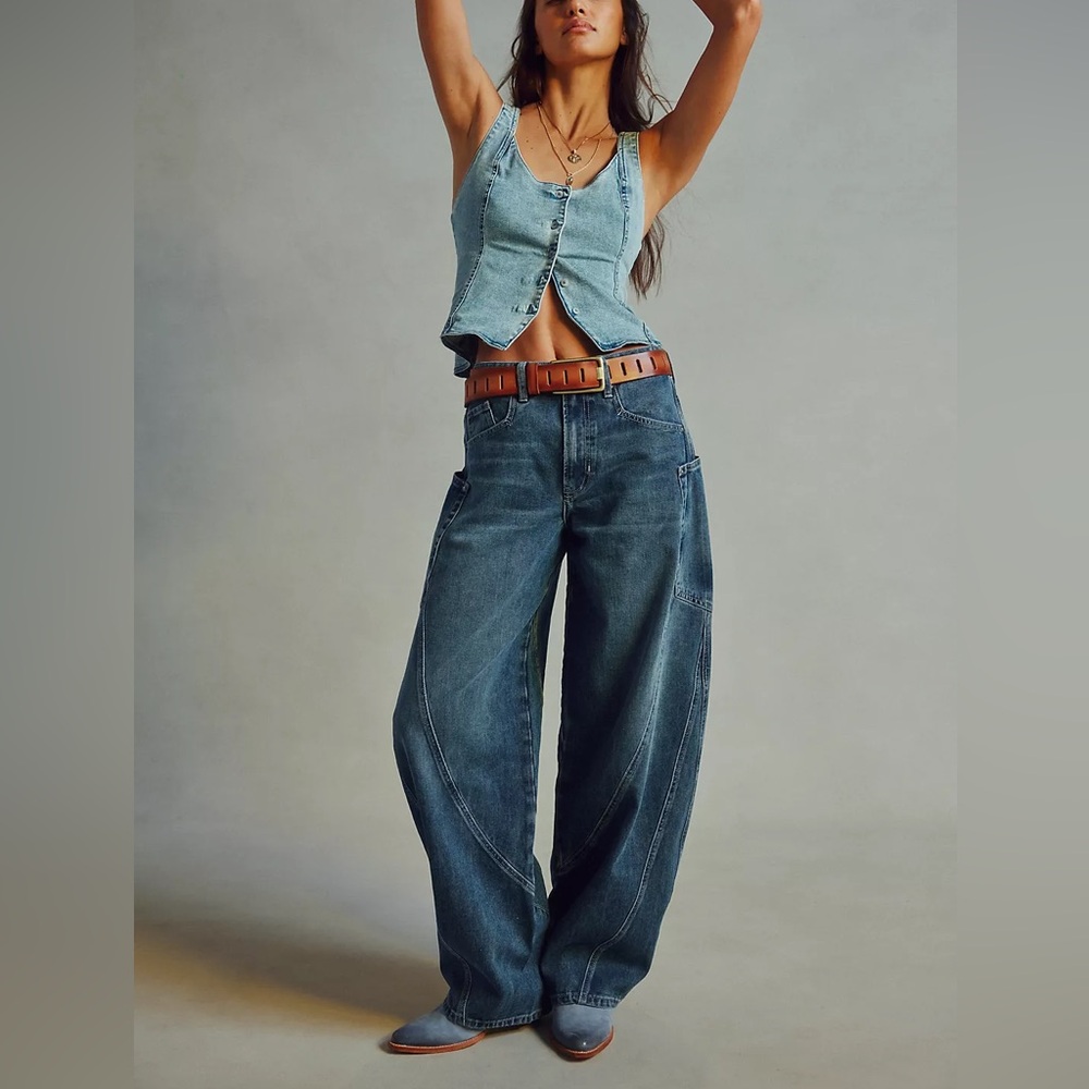 Free People We The Free Sugar And Spice Barrel Style Baggy Oversized Jeans - Picture 2 of 6